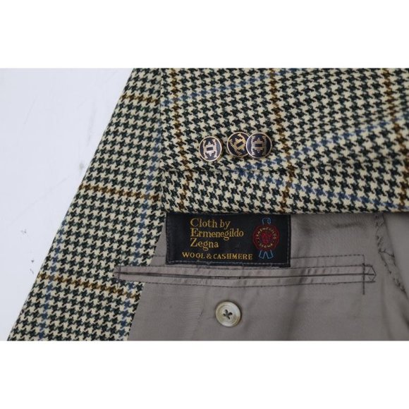 VTG Eremengildo‎ Zegna sport coat men's 44 Cloth houndstooth plaid wool cashmere